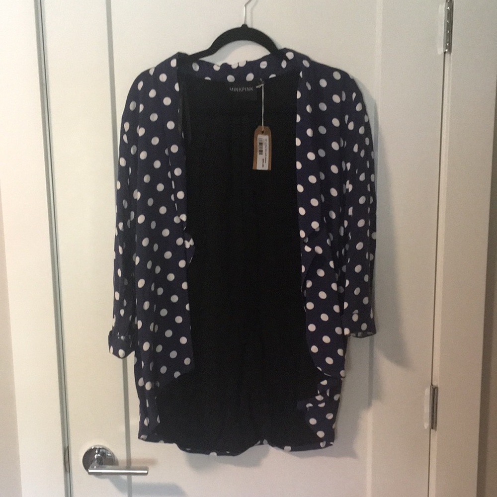 NWT Mink Pink Navy Blue Polka Dot Cardigan Blazer Size S